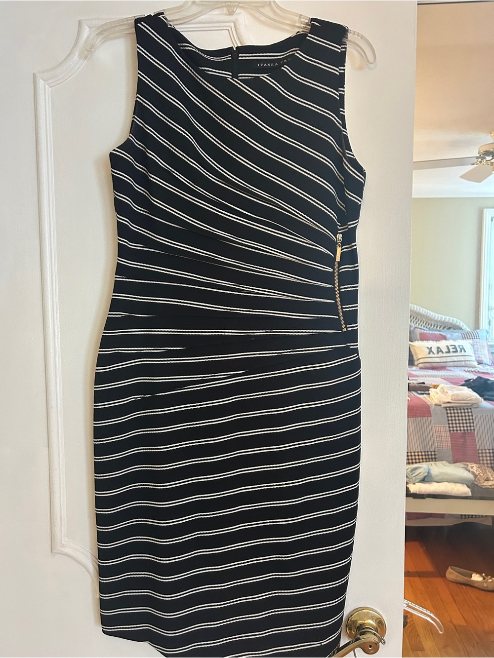 Ivanka Trump Navy and White Striped Sheath Dress